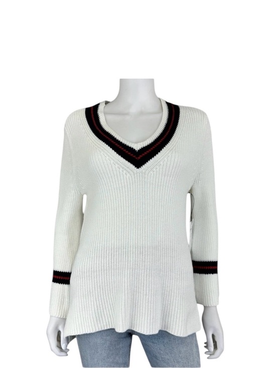 CAbi Sweaters - 🇺🇸 NWOT CAbi Ace Pullover V-neck Sweater Red, White & Blue Size Small